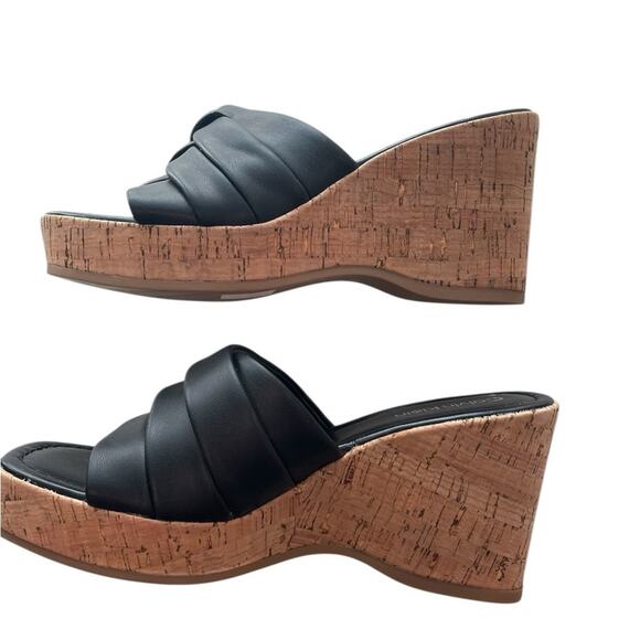 Calvin Klein Black Wedge Sandals Women’s 7 NWOT 3.5” Heel Crisscross Comfort - Picture 4 of 7